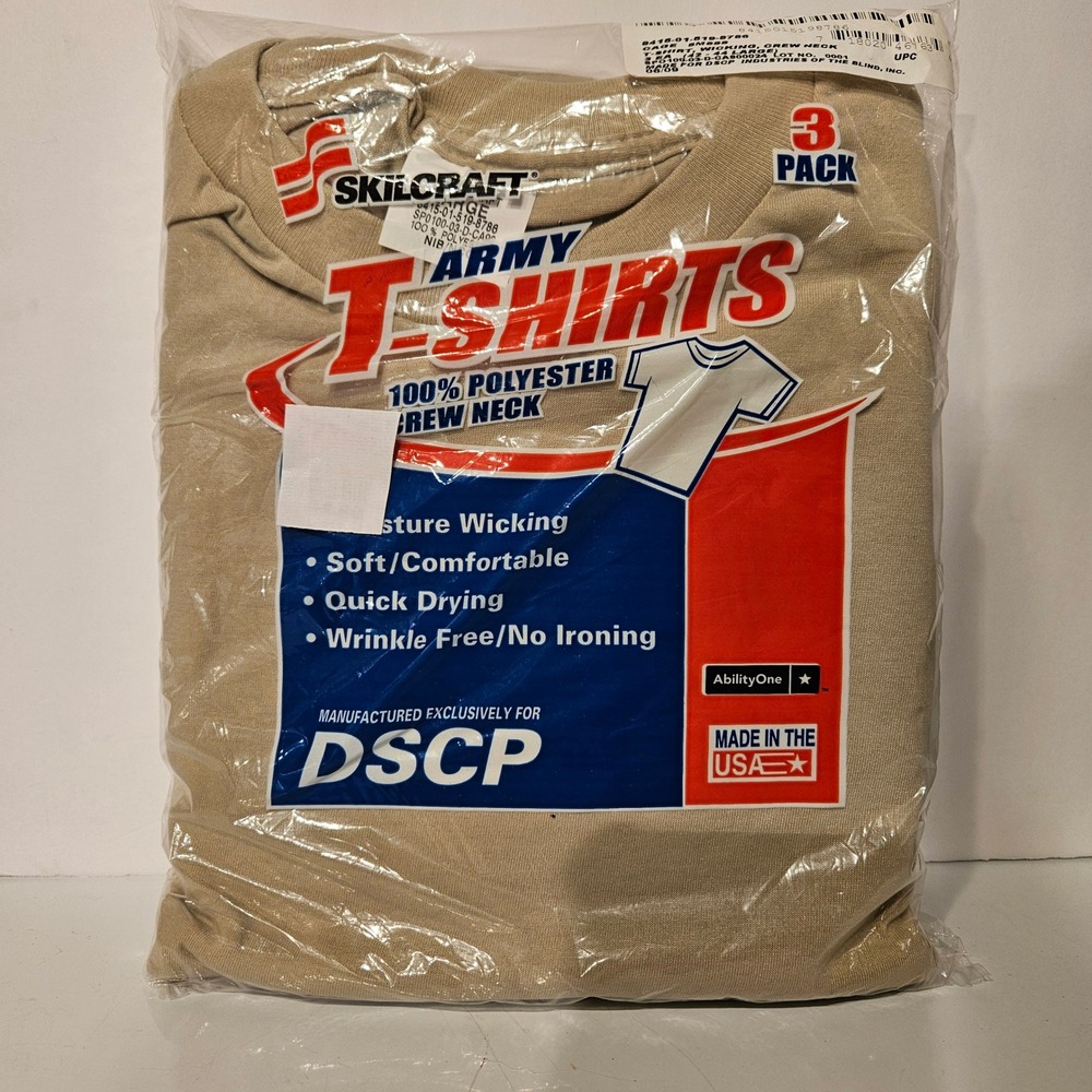 NWT Skilcraft DSCP Army T-Shirts Large Sand‎ Tan 3-Pack Moisture Wicking USA